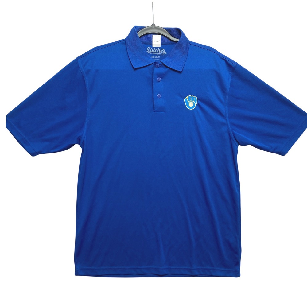 Milwaukee Brewers Polo Shirt Mens Medium Blue  MLB Embroidered Logo Stitches